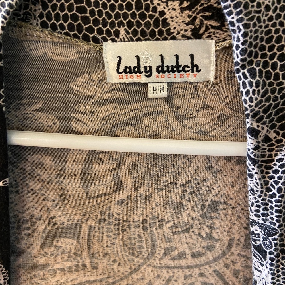 Lady Dutch pastel pink & black modern paisley design cardigan blazer size medium - Picture 2 of 8